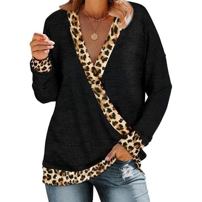 V-neck Leopard Print Color Block Sweater