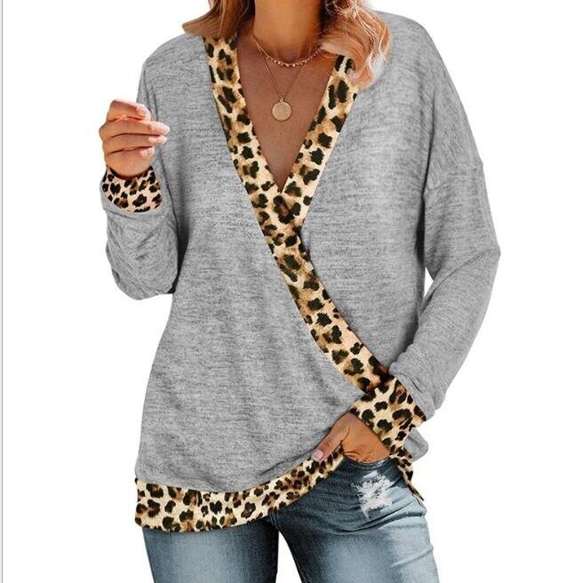 V-neck Leopard Print Color Block Sweater