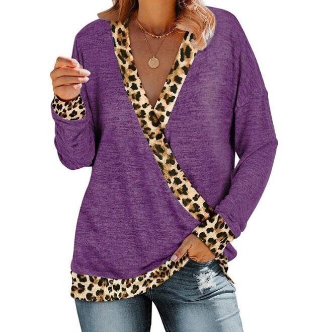 V-neck Leopard Print Color Block Sweater