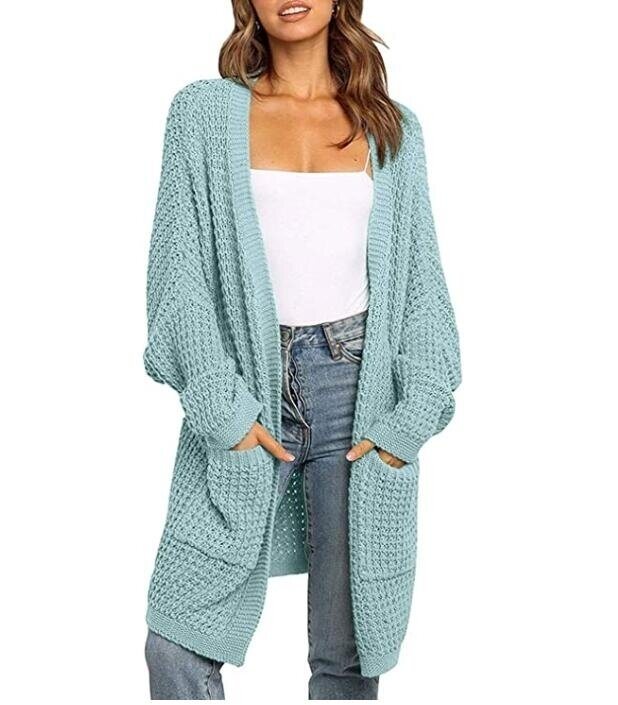 Batwing Sleeve Open Front Chunky Cable Knit Cardigan Sweater with Pockets