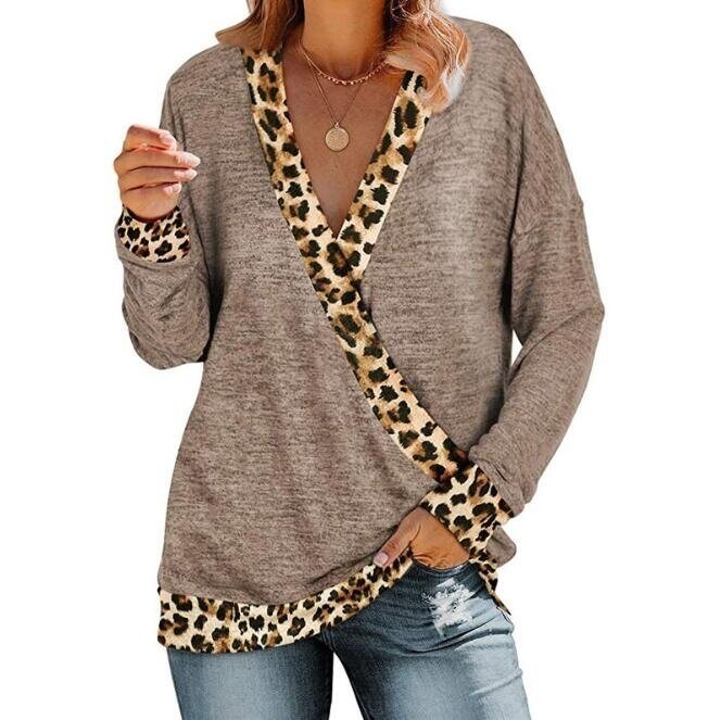 V-neck Leopard Print Color Block Sweater