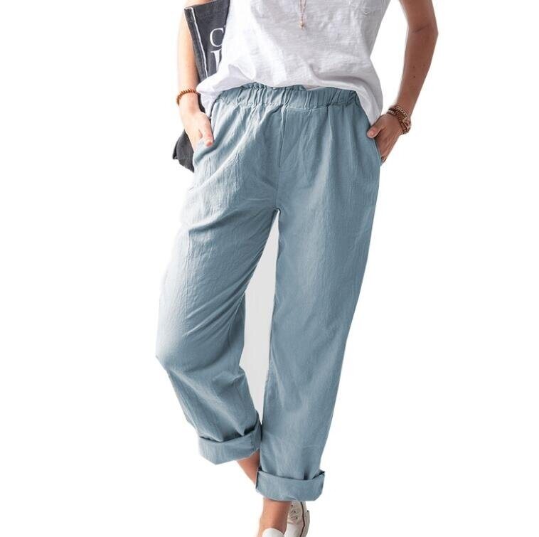 Elastic Waist Loose Soild Color Pant Trouser