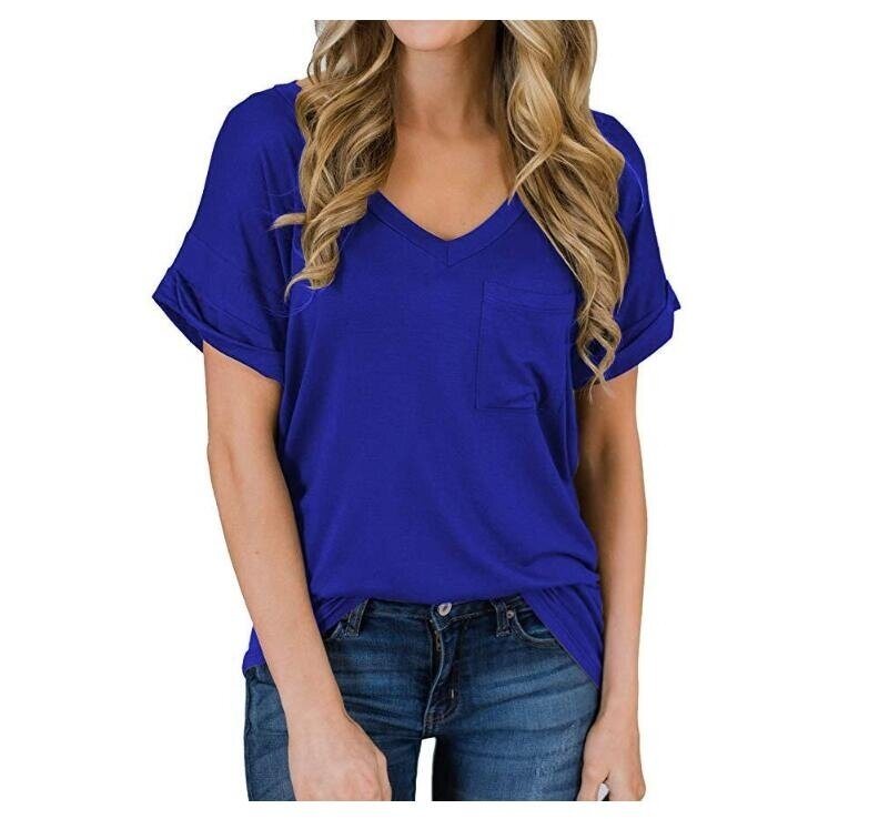 V Neck Short Sleeve T Shirts with Pocket Relaxed Fit Tees