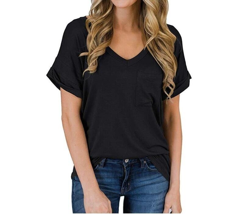 V Neck Short Sleeve T Shirts with Pocket Relaxed Fit Tees