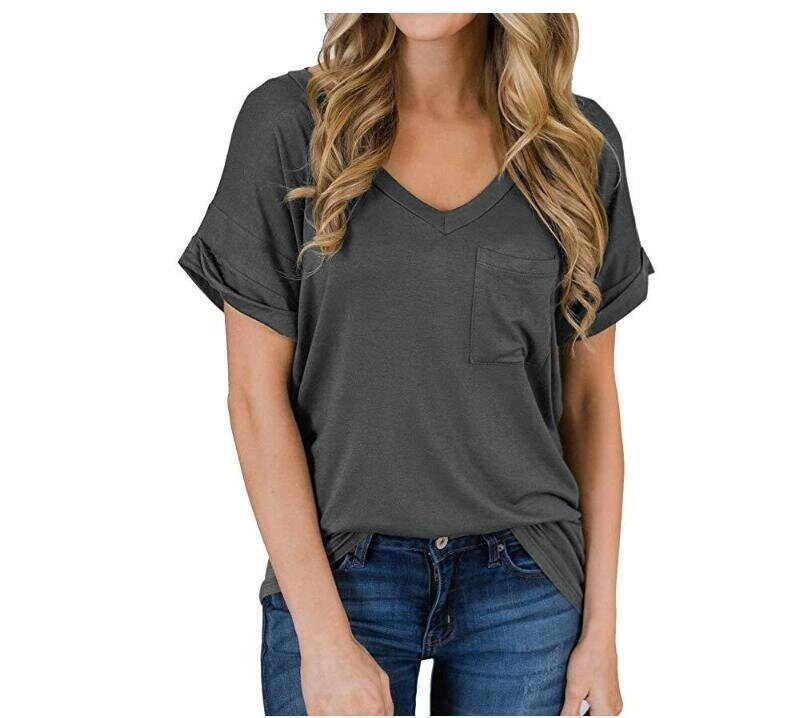 V Neck Short Sleeve T Shirts with Pocket Relaxed Fit Tees