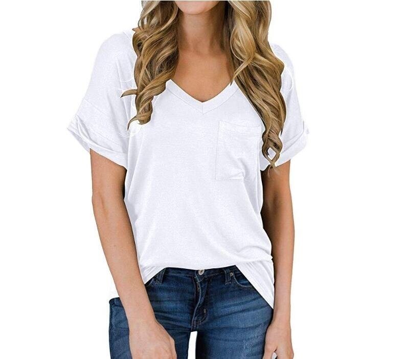 V Neck Short Sleeve T Shirts with Pocket Relaxed Fit Tees