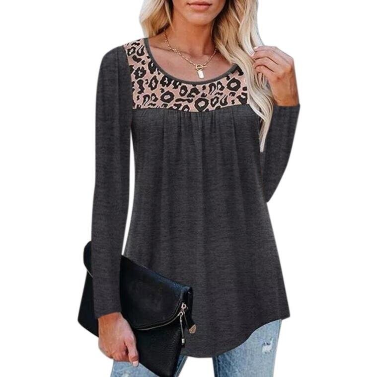 Leopard Print Loose Round Neck Tunics