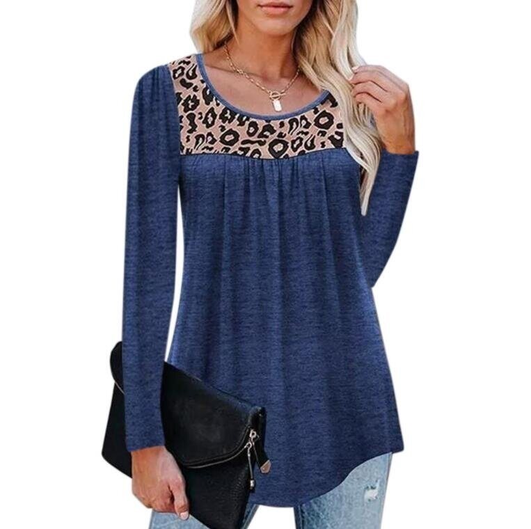 Leopard Print Loose Round Neck Tunics