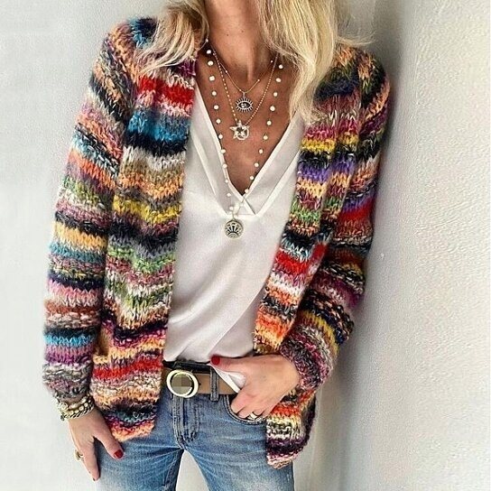 Rainbow Striped Knitted Sweater Cardigan