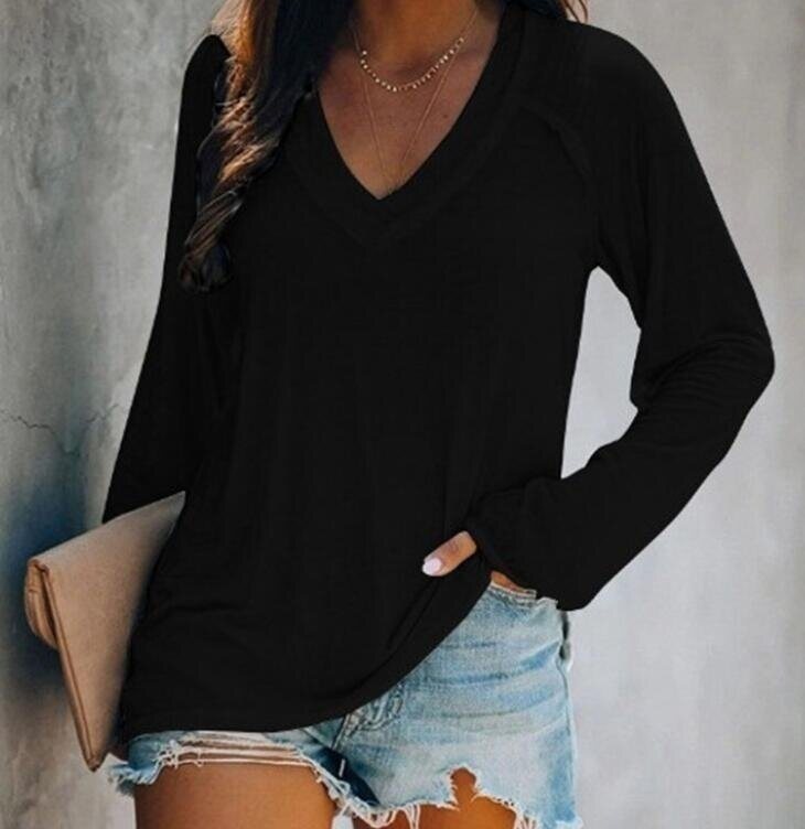 Soft Comfy V Neck Long Sleeved Tunic T-Shirt Blouse