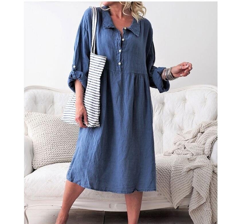 Buttons Down Lapel Shirt Dress