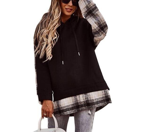 Checked Hooded Panel Sweatshirt