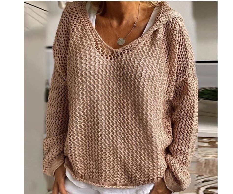 Knitted Hollow Knit Hooded Sweater