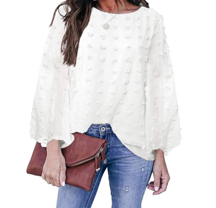 Round Neck Jacquard Ball Long Sleeve Shirt