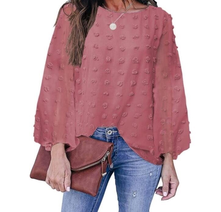 Round Neck Jacquard Ball Long Sleeve Shirt