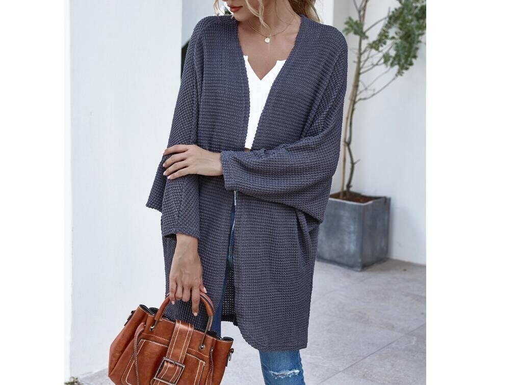 Bat Sleeve Waffle Knit Cardigan