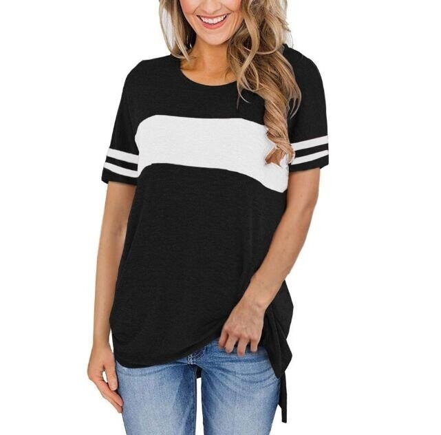 Short Sleeve Striped Color Block T Shirts