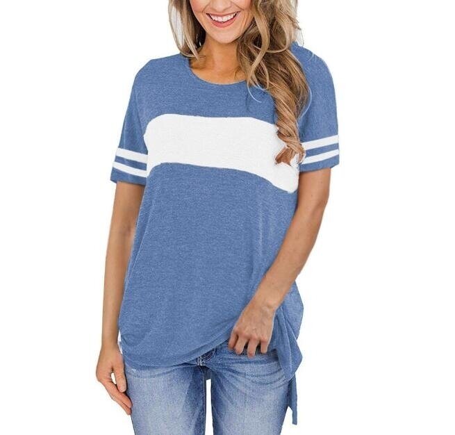 Short Sleeve Striped Color Block T Shirts