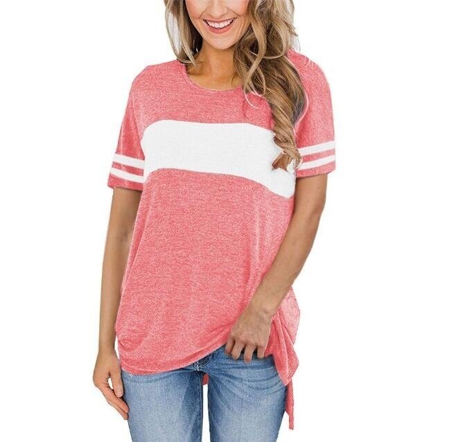 Short Sleeve Striped Color Block T Shirts