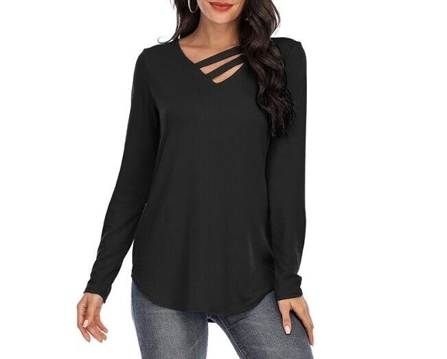 V Neck Long Sleeve Criss Cross Blouse Tops