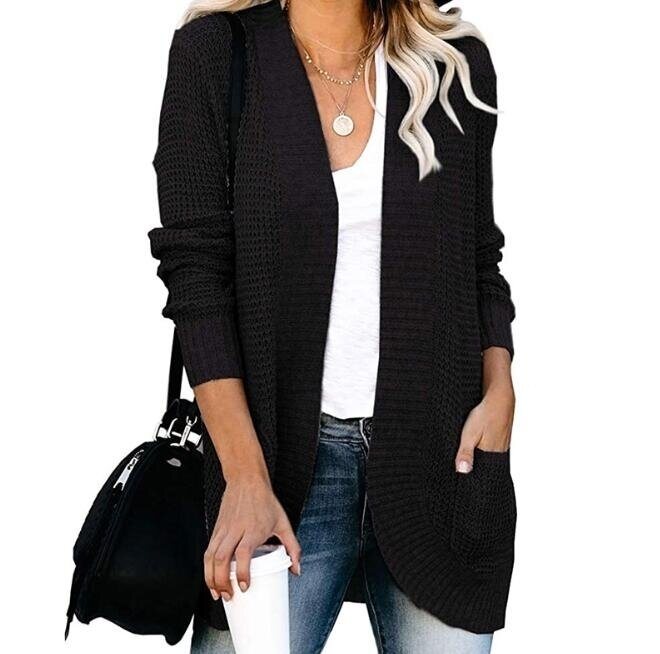 Open Front Knit Cardigan Sweaters with Pockets