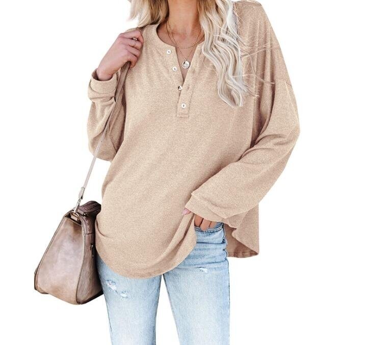 Half-open Button V-neck Loose Casual Tunics