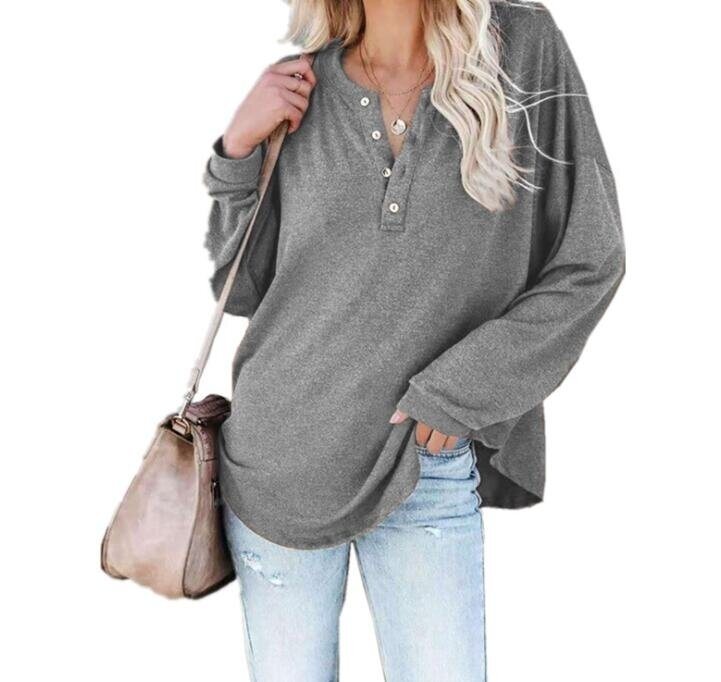 Half-open Button V-neck Loose Casual Tunics