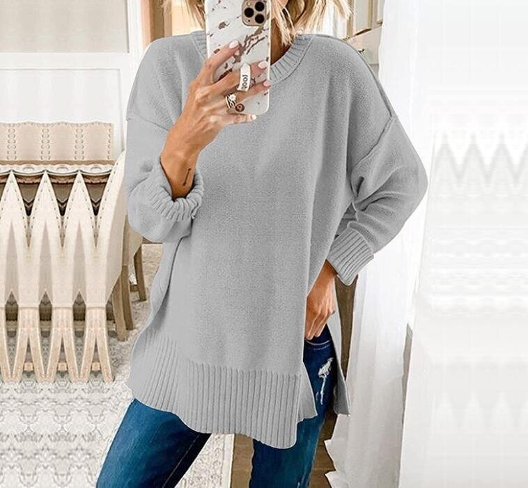 Crew Neck Side Split Pullover Sweater