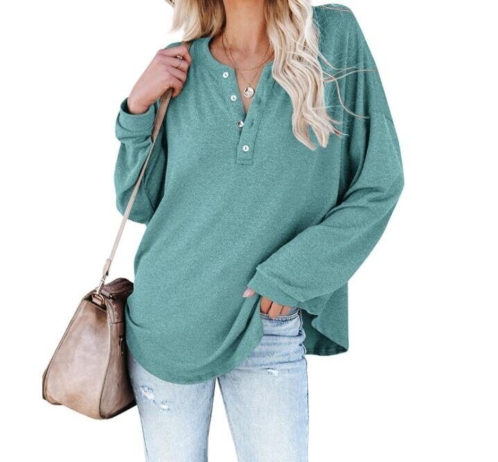 Half-open Button V-neck Loose Casual Tunics