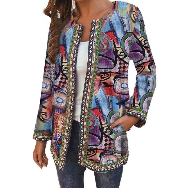 Plus Size U Neck Abstract Casual Cardigan