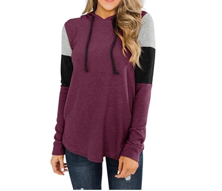 Round Neck Color Block Pullover Hoodies Tops