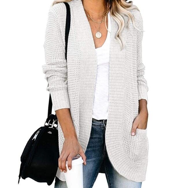 Open Front Knit Cardigan Sweaters with Pockets