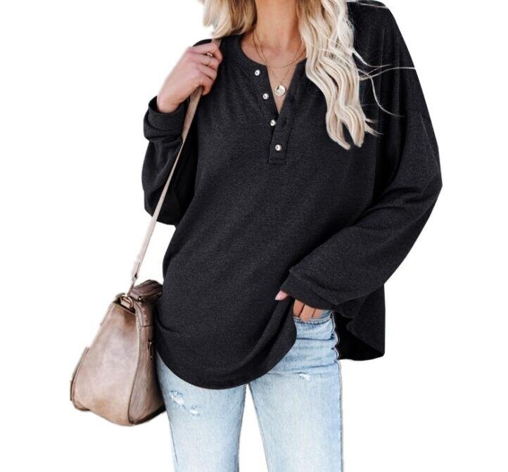 Half-open Button V-neck Loose Casual Tunics