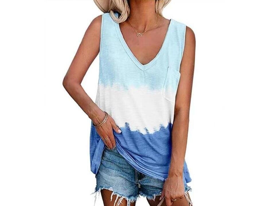 Gradient V Neck T Shirts Sleeveless Tops Tanks