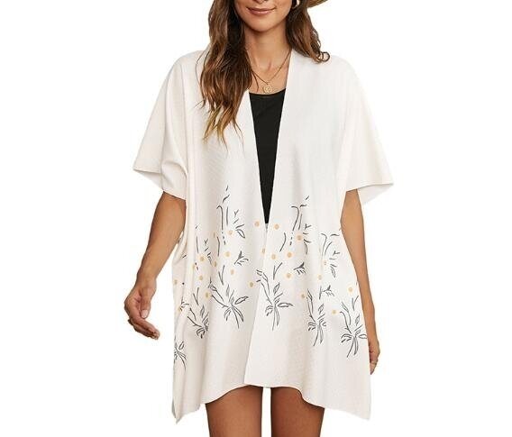 Embroidered Short Sleeved Swimsuit Cover Up