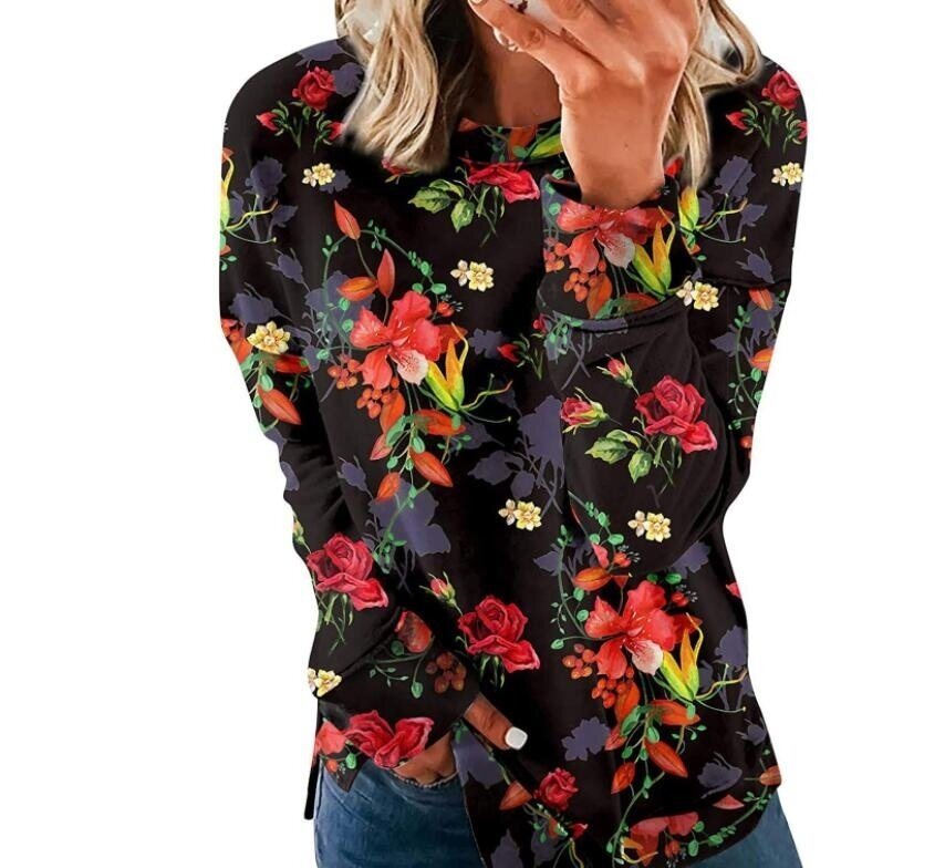 Flower Print Round Neck Sweatshirt