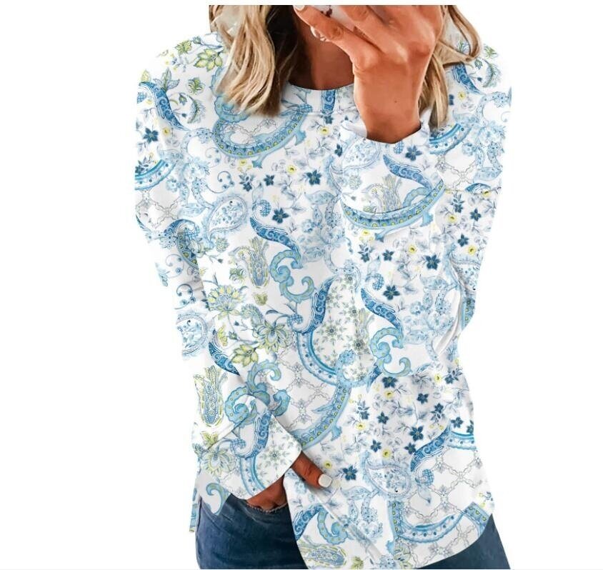 Flower Print Round Neck Sweatshirt