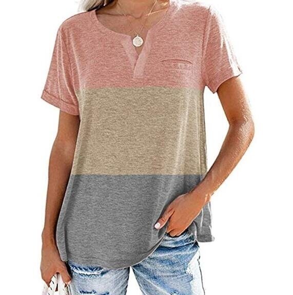 V Neck Color Block T-Shirt