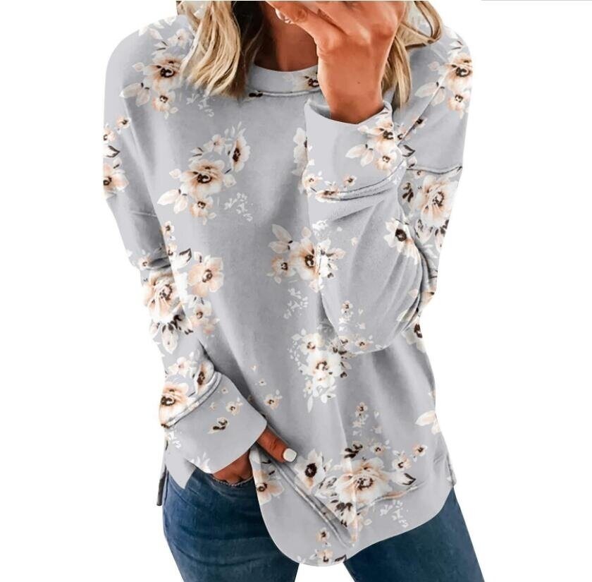 Flower Print Round Neck Sweatshirt