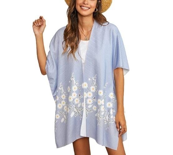 Embroidered Short Sleeved Swimsuit Cover Up