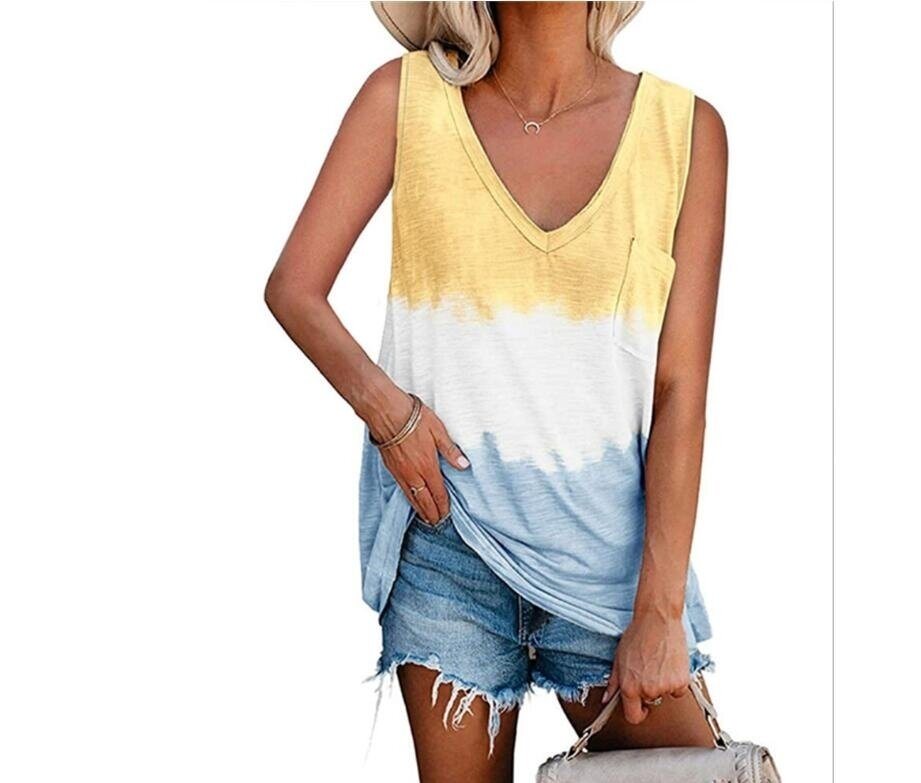 Gradient V Neck T Shirts Sleeveless Tops Tanks