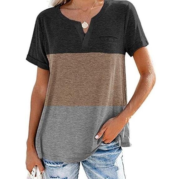 V Neck Color Block T-Shirt