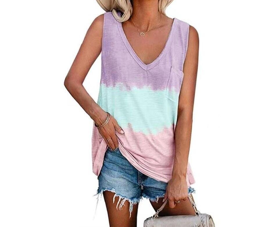 Gradient V Neck T Shirts Sleeveless Tops Tanks