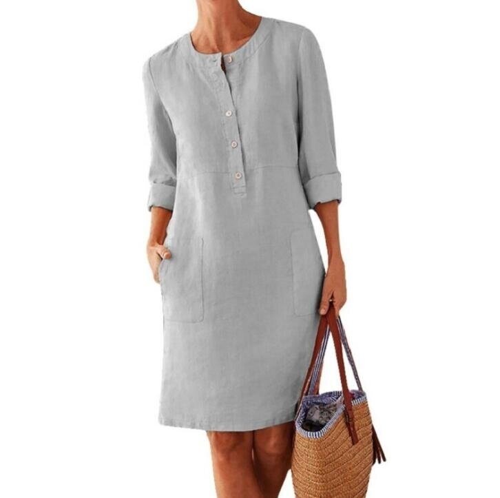 Linen Button Down Shirt Dress