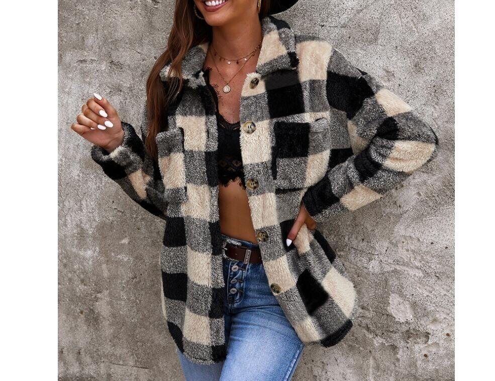 Flannel Plaid Sherpa Button Cardigan Sweater