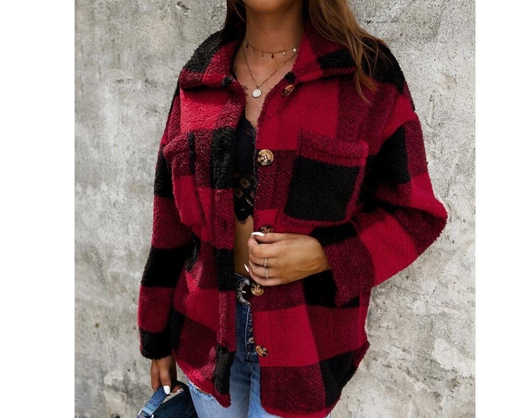 Flannel Plaid Sherpa Button Cardigan Sweater