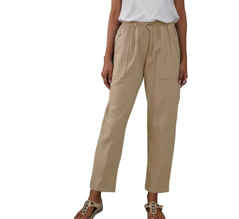 Elastic Waist Cotton Linen Pants with Pockets