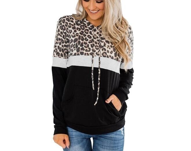 Leopard Print Hooded Pullover Sweater