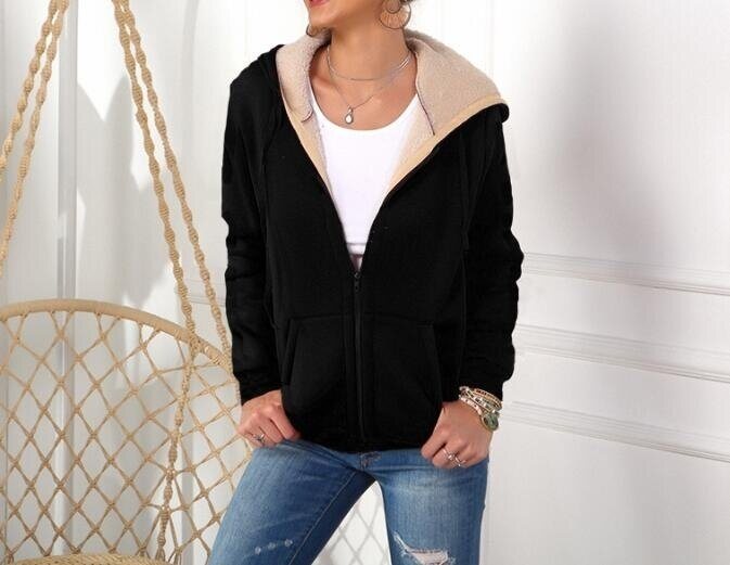 Fleece Sherpa Lined Zip Up Hooded Sweatshirt