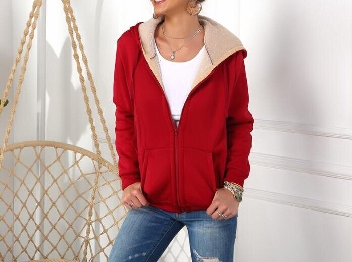 Fleece Sherpa Lined Zip Up Hooded Sweatshirt